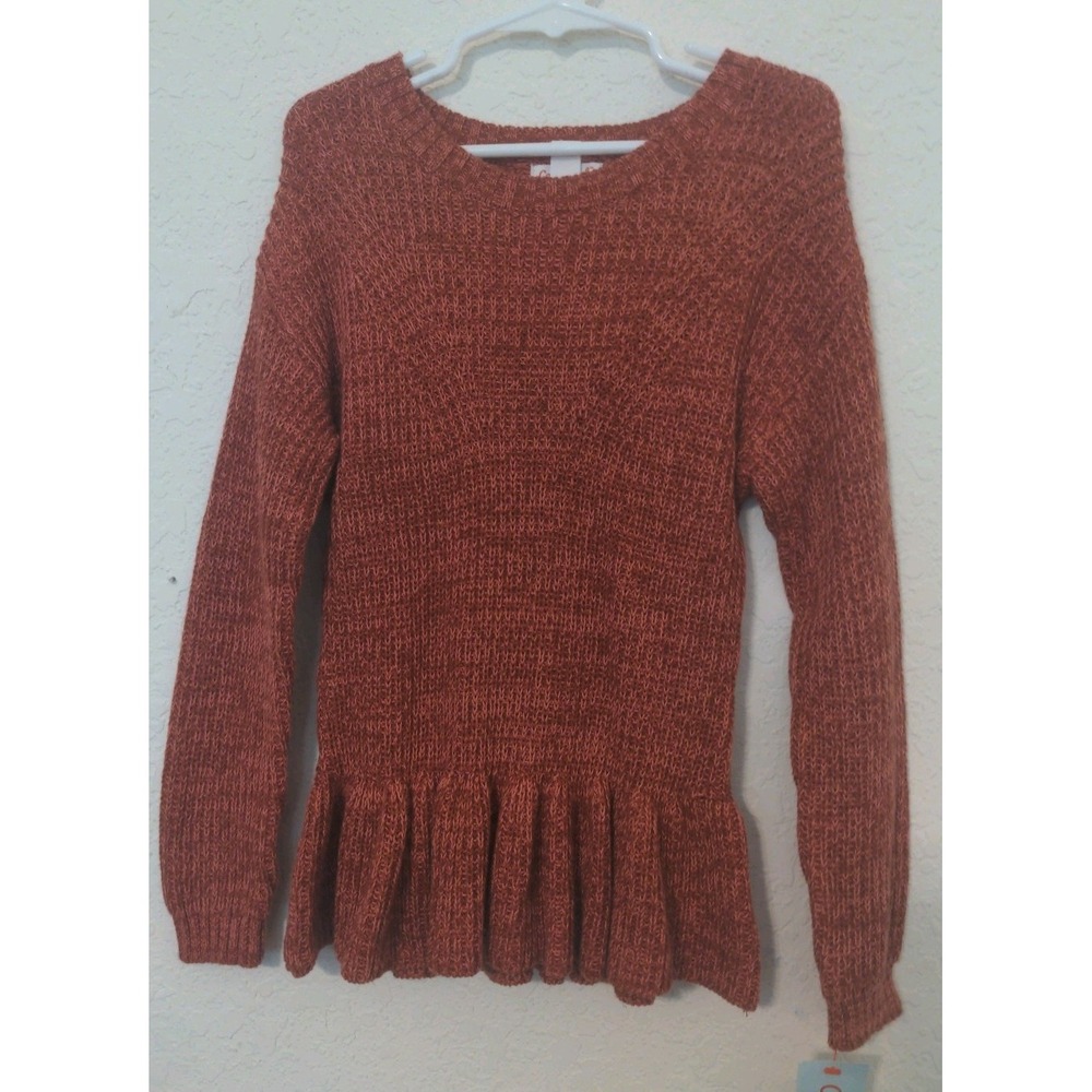 Cat & Jack Girls Orange Long Sleeve Sweater With Ruffle Around the Bottom 5T NWT
